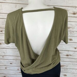 Olive Green Open Back Short Sleeve Terry Top